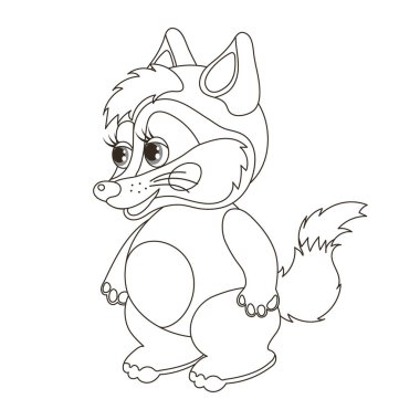 Tatlı çizgi film bebek kurt. Çizim, boyama kitabı için çizim. Vektör