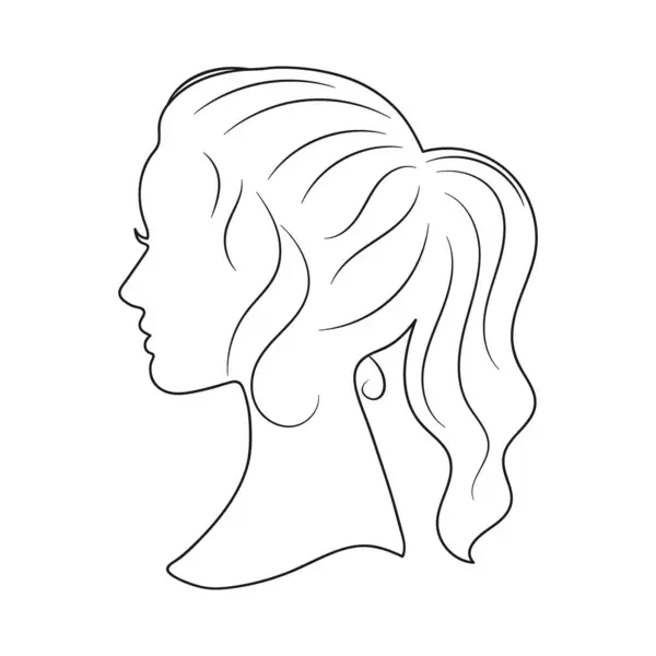 Kontur Potret Seorang Wanita Cantik Muda Dalam Profil Sketch Desain - Stok Vektor