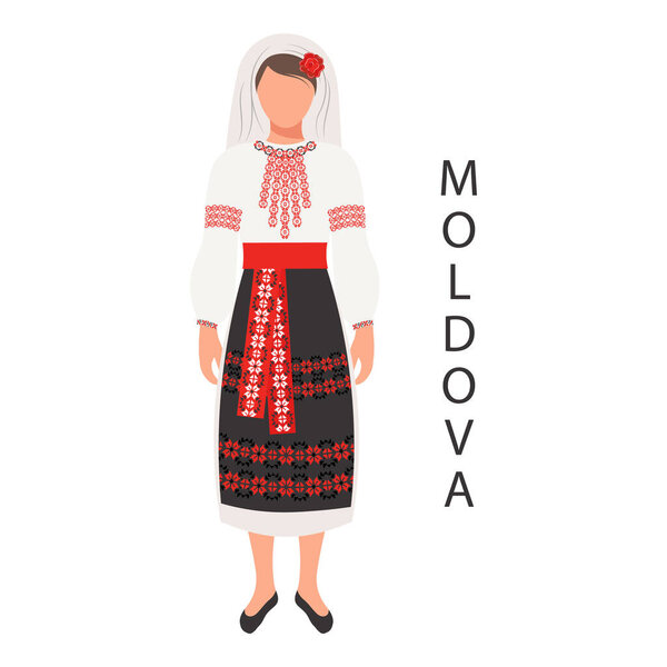 A woman in a Moldavian national traditional costume. Culture and traditions of Moldova. Illustration, vector