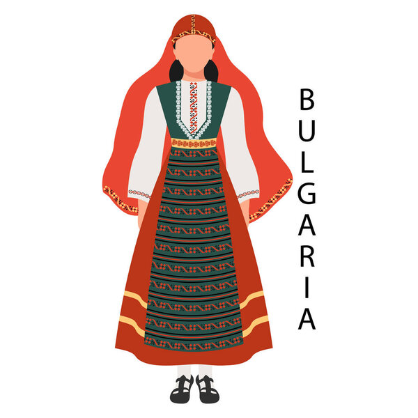 Woman in Bulgarian folk costume. Culture and traditions of Bulgaria. Illustration, vector