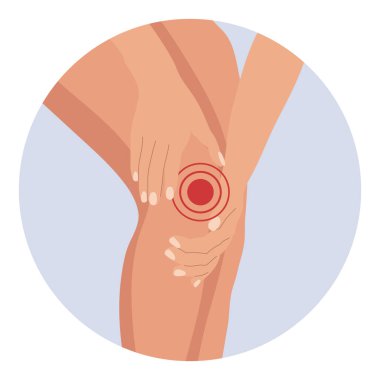 Diz ağrısı, diz eklem iltihabı, romatizmaya bağlı bacak ağrısı. İnsan kemiklerinin anatomisi. Görüntü, vektör