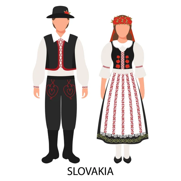 stock vector Man and woman, couple in Slovak folk costumes. Culture and traditions of Slovakia. Illustration, vector