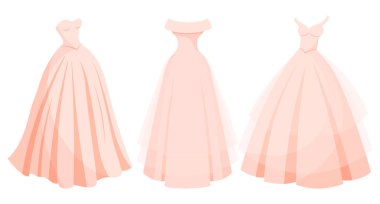 Lüks pembe elbiseler, prenses gelinliği koleksiyonu. Moda. Görüntü, vektör