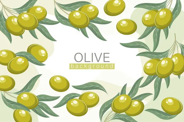 stock vector Background with olives. Cosmetic label background, green olives and twigs with leaves on an abstract background, vector