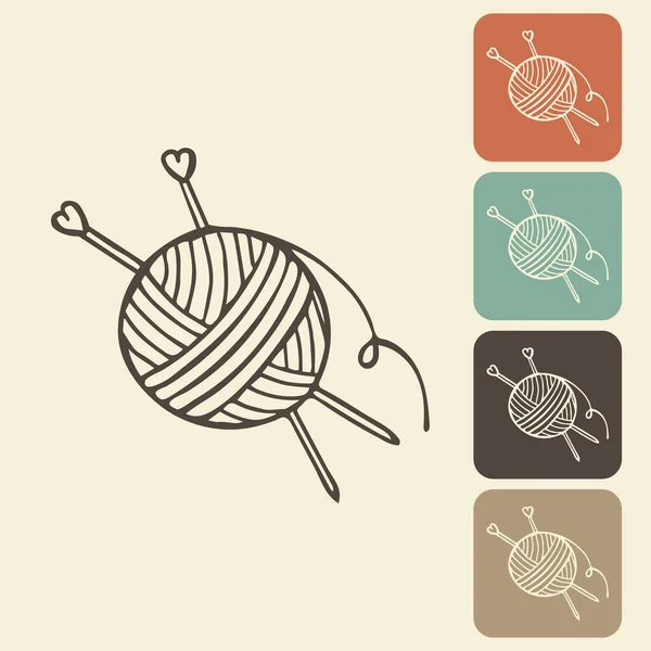 Knitting and crocheting icon in different variations. A skein, a ball of thread, a hook and knitting needles. Sketch, vector