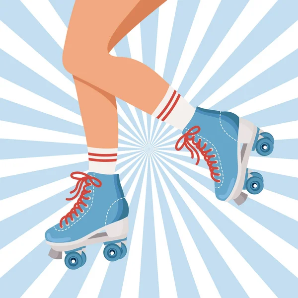 Benen Van Een Meisje Retro Rolschaatsen Sokken Vrouw Rolschaatsen Retro Stockillustratie