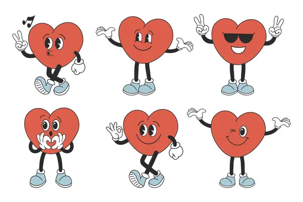 Conjunto Corazones Personajes Dibujos Animados Divertidos Diferentes Poses Mascotas Corazón Ilustraciones De Stock Sin Royalties Gratis