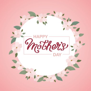 Anneler günü afişi, kiraz çiçekleri, tebrik kartı şablonu, el yazısıyla çizilmiş resimler. Vektör