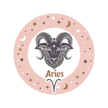 Koç burcu burcu. Zodiac astroloji elementi. Logo ya da simge için esrarengiz bir sembol. Vektör