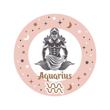 Kova burcu burcu. Zodiac astroloji elementi. Logo ya da simge için esrarengiz bir sembol. Vektör