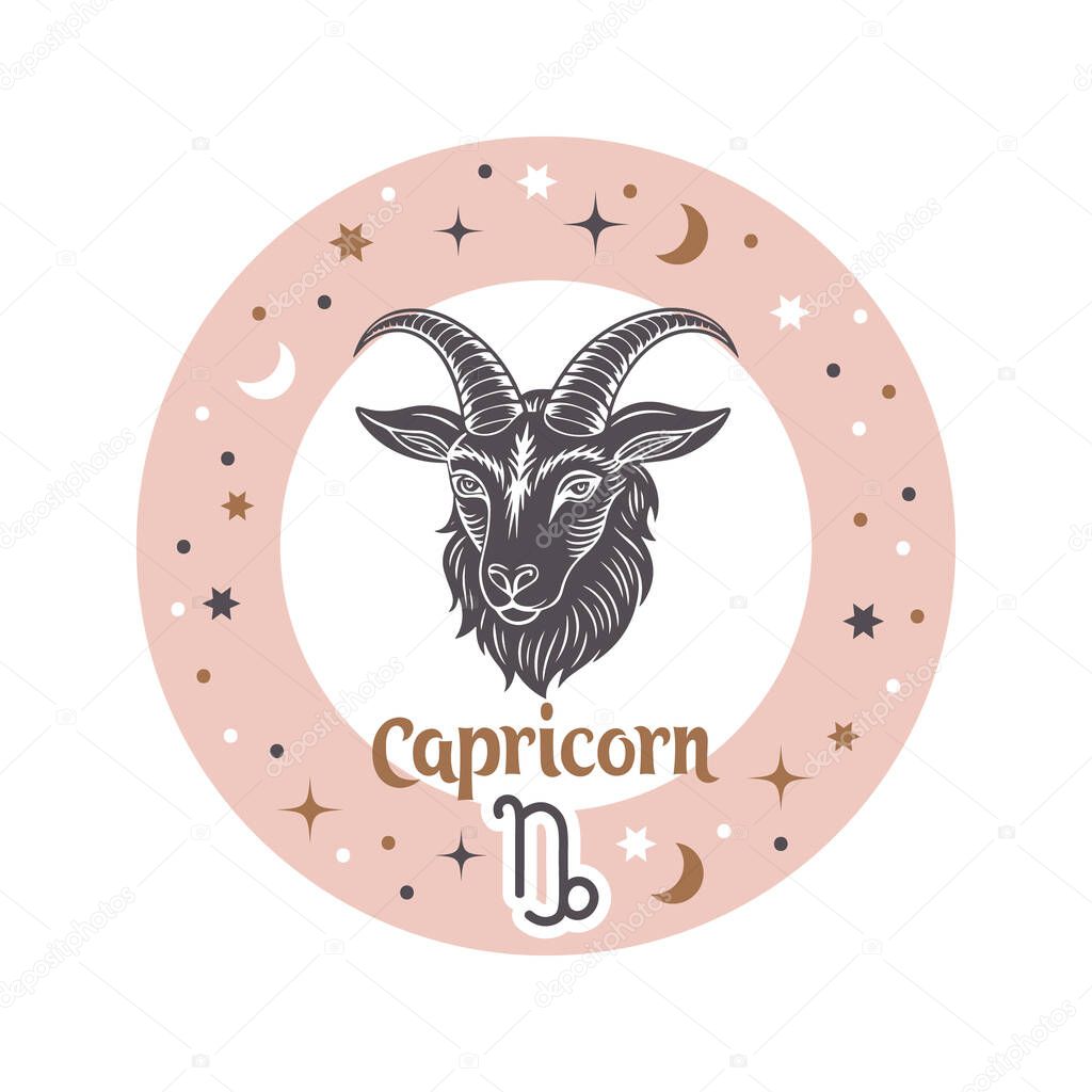 Capricorn horoscope sign. Element of zodiac astrology. Esoteric symbol for logo or icon. Vector