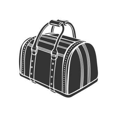 Saplı el çizimi kadın çantası. Seyahat çantası. Siyah beyaz siluet. Vektör