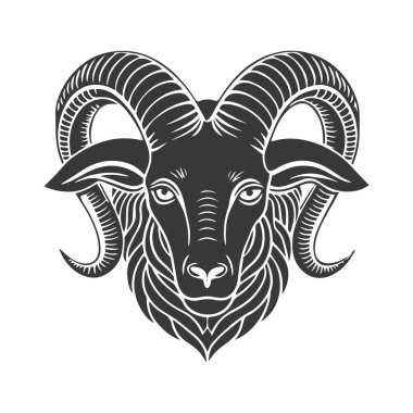 Koç burcu burcu. Keçi kafası. Beyaz arka planda siyah bir siluet. Vektör