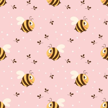 Pastel arka planda şirin arı ve papatya çiçekleri olan kusursuz bir desen. Vektör