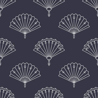 Kusursuz kağıt yelpaze deseni. El vantilatöründen. Çinlilerin siluetleri, Japon kağıt katlama fanları, geleneksel Asya mücevherleri. Vektör