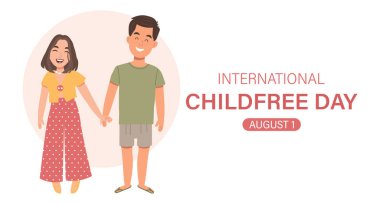 International Childfree Day banner. Happy young married couple without children. Childfree ideology. Voluntary childlessness. Illustration clipart