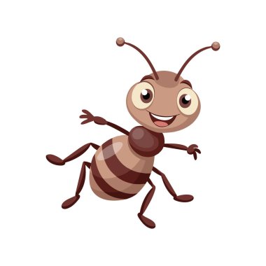 Mutlu karınca maskotu. Gülümseyen bebek böcek karakteri. Tebrik kartı, davetiye, kıyafet baskısı için tasarım. Vektör