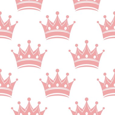 Kraliyet tacının kusursuz deseni. Beyaz arka planda taç siluetleri. Yazdır, tekstil, duvar kağıdı
