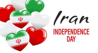 İran Bağımsızlık Günü. Kalp şeklinde İran bayraklı bir pankart. Pankart, poster, tatil illüstrasyonu. Vektör