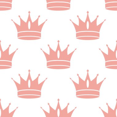 Kraliyet tacının kusursuz deseni. Beyaz arka planda taç siluetleri. Yazdır, tekstil, duvar kağıdı