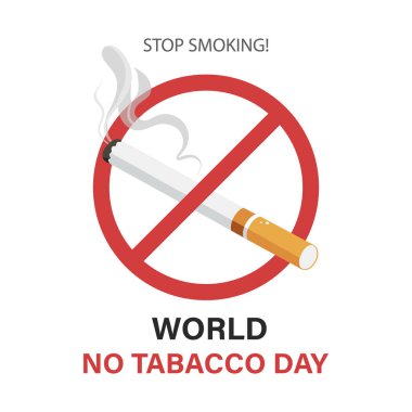 Dünya Tütünsüz Günü, sigara içmek yasak, sosyal medya afişi için tasarım, poster. Sigarayı bırak, sigara yasak işareti yok. Sigarayı dumanla yaktım. Görüntü