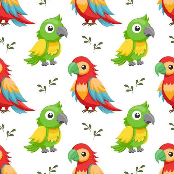 stock vector Seamless pattern of cute colorful parrots. Cute cartoon macaw birds. Illustration, background, print for children