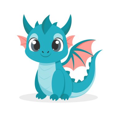 Tatlı çizgi film ejderhası. Yavru ejderha ya da dinazor sevimli karakter. Peri masalı canavarı. Resim, baskı