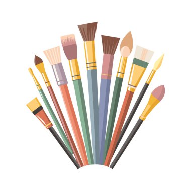 Resim için fırça seti. Beyazda izole edilmiş sanatçı aletleri koleksiyonu. Resim, tasarım ögesi