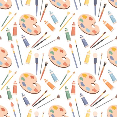 Kusursuz desenli, paletli, fırçalı ve akrilik tüplü. Sanat malzemeleri, yaratıcılık için aksesuarlar. Yazdır