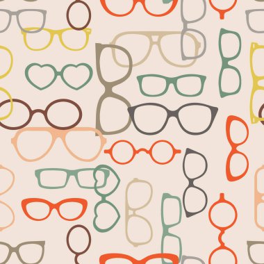 Farklı gözlük çerçeveleri olan kusursuz desenler. Retro geometrik arkaplan şablonu. Görüntü