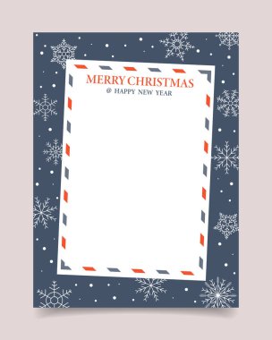 Noel ve Yeni Yıl 'lı boş tebrik kartı, Rowan dalları, ladin ve kar taneleriyle süslenmiş. Şablon. Görüntü