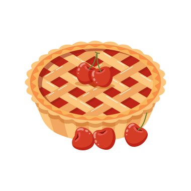 Kirazlı vişneli turta. Yemek, tatlı, tatlı. Düz çizim, tatlı abur cubur simgesi