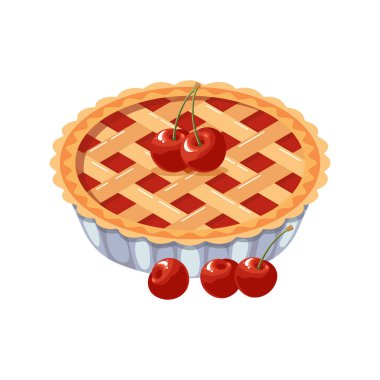 Kirazlı vişneli turta. Yemek, tatlı, tatlı. Düz çizim, tatlı abur cubur simgesi