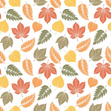 Sonbahar, arka planda orman yapraklarının pürüzsüz deseni. Mevsimlik arka plan, ambalaj için tasarım, duvar kağıdı. Görüntü