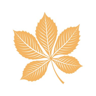 Beyaz arka planda kestane ağacı yaprağı silueti. Sonbahar tasarım elementi. Düz biçim illüstrasyonu