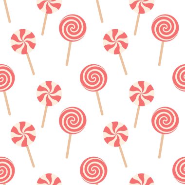 Şekerleme kalıpları kusursuz. Karamel çubuğu, lolipop, beyaz arka planda şeker kamışı. Noel dokusu, tekstil tasarımı