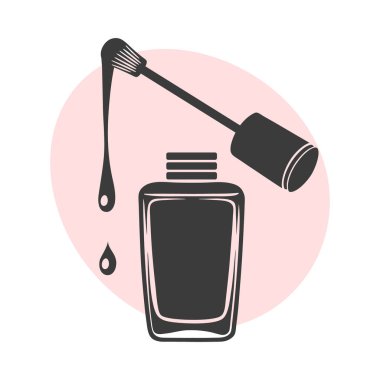 Çivi stüdyosu logosu. Manikür endüstrisi için oje şişesi silueti. Güzellik salonu illüstrasyonu