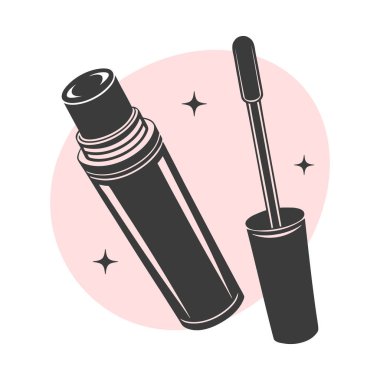 Maskara silueti, kirpik uzantısı. Güzellik salonu logosu. Maskara ikonu, kirpikleri. Görüntü