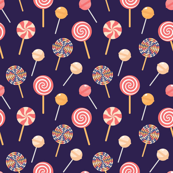 Seamless pattern with lollipops and candies. Holiday texture, pagking design