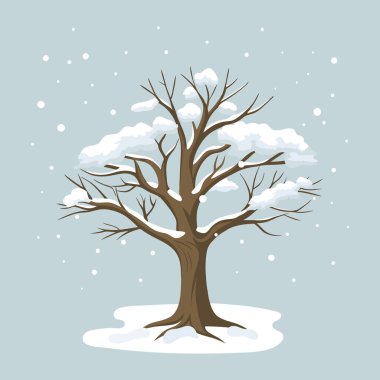 Mavi arka planda karla kaplı kış ağacı. Görüntü.