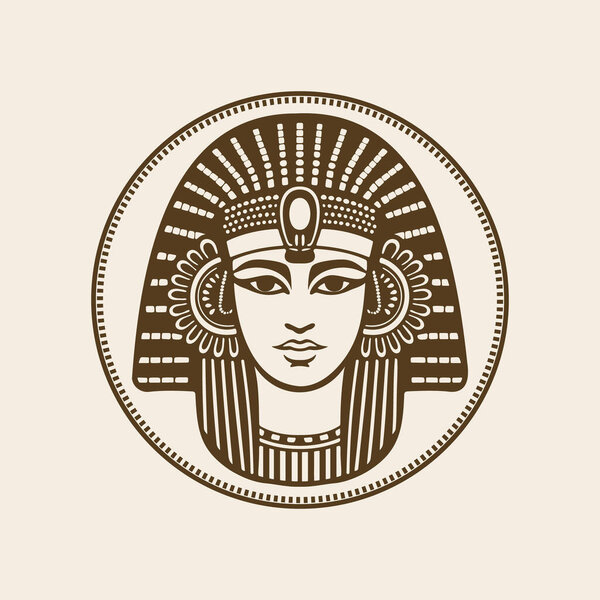 Ancient Egyptian goddess Cleopatra. Ruler of Ancient Egypt. Monochrome illustration.