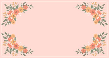 Yazı için yeri olan çiçek çerçevesi. Pembe arka planda bahar çiçekleri olan eski bir çiçek çerçevesi. Tatil illüstrasyonu.