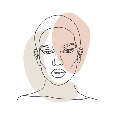 Güzel bir genç kadının soyut modern portresi. Çizgi çalışması. Poster. El çizimi illüstrasyon.