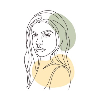 Güzel bir genç kadının soyut modern portresi. Çizgi çalışması. Poster. El çizimi illüstrasyon.