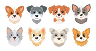 Tasarım ve çizimler için mükemmel köpek yüzleri koleksiyonu. Şirin köpekler.. 