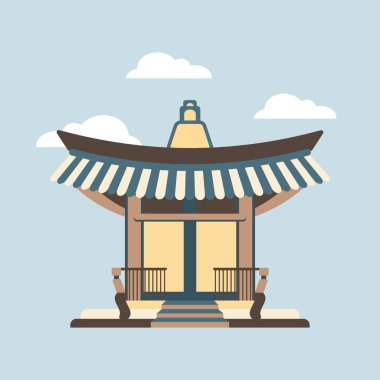 Japon geleneksel tapınağı ya da Asya tapınağı, Japon geleneksel simgesi. Düz biçim illüstrasyonu.