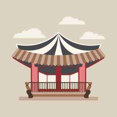 Japon geleneksel tapınağı ya da Asya tapınağı, Japon geleneksel simgesi. Düz biçim illüstrasyonu.