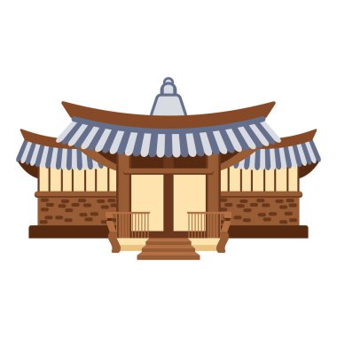 Japon geleneksel tapınağı ya da Asya tapınağı, Japon geleneksel simgesi. Düz biçim illüstrasyonu.