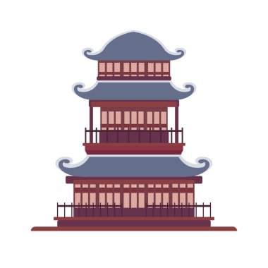 Japon geleneksel tapınağı ya da Asya tapınağı, Japon geleneksel simgesi. Düz biçim illüstrasyonu.