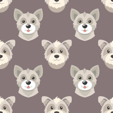 Şirin köpek suratlarının kusursuz deseni. Yavru köpekler pürüzsüz kalıplar. Çocuklar için sevimli bir geçmiş..